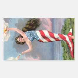 Vintages Patriotisches Mädchen mit amerikanischer Rechteckiger Aufkleber