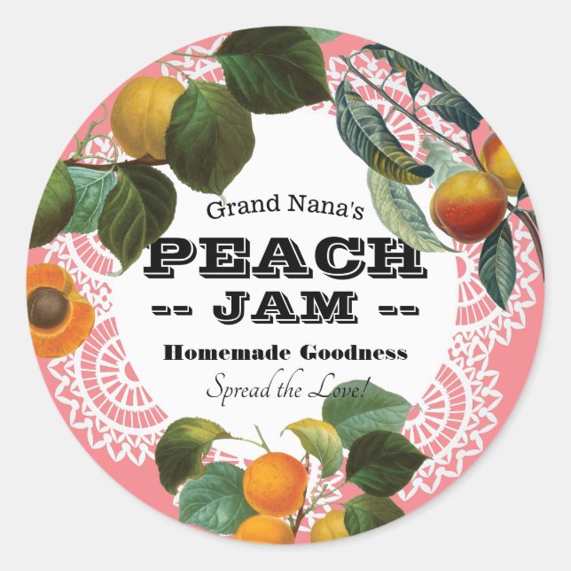 Vintages Peach-Jam-Label Runder Aufkleber (Vorderseite)
