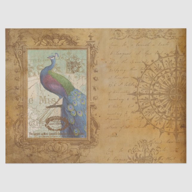 Vintages Peacock Bird Decoupage Tissue Paper Seidenpapier (Vorderseite)