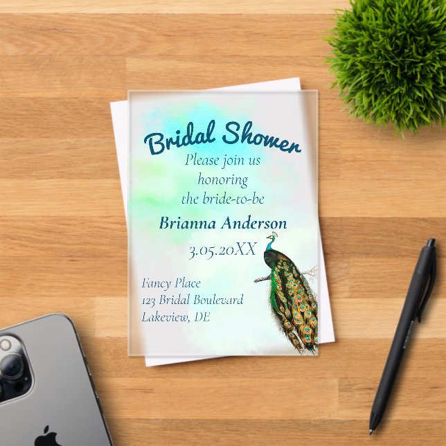 Vintages Peacock-Brautparty Acryleinladungen (Insitu (Einladungskarte))