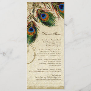 Vintages Peacock Feather Elegantes Abendmenü Menükarte