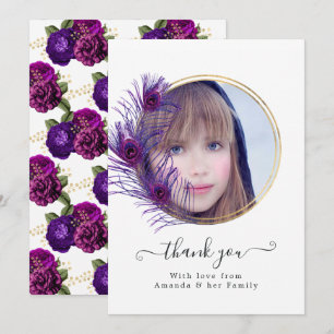 Vintages Peacock Floral Quinceñera Foto Dankeskarte