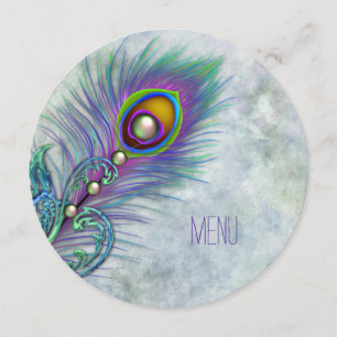 Vintages Peacock-Hochzeitmenü für Wasserfarben Einladung