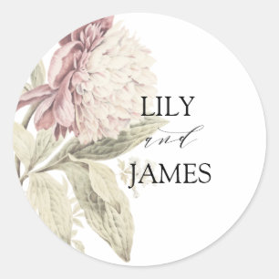 Vintages Peony Botanical Art Wedding Runder Aufkleber