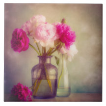 Vintages Peony Bouquet in Glass Vases