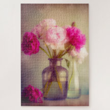Vintages Peony Bouquet in Glass Vases