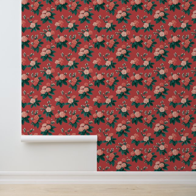 Vintages Peony Pattern - Maroon Hintergrund Tapete (Anwendung)