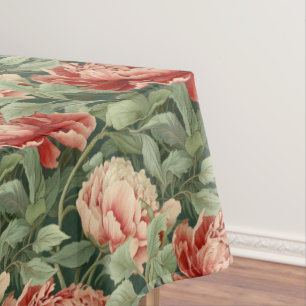 Vintages Peony Pattern Sage Green & Rose Tableclou Tischdecke