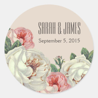 Vintages Peony Wedding Couple Taupe Aufkleber
