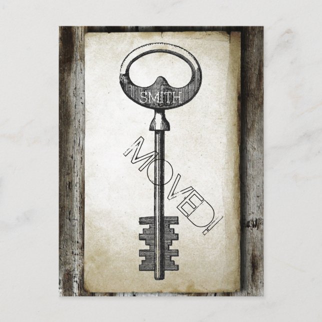 Vintages Pergament Antike Schlüsseländerung Ankündigungspostkarte (Vorderseite)