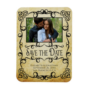Vintages Pergament Elegante Hochzeit Save the Date Magnet