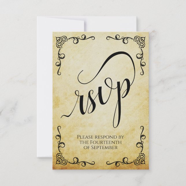 Vintages Pergament Hochzeit in Calligrafie RSVP Karte (Vorderseite)
