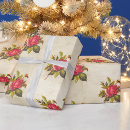 Vintages Pergament mit Rote Rose Blumenmuster Geschenkpapier