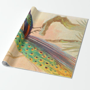 Vintages Pfau auf einem Ast-Gemälde Geschenkpapier