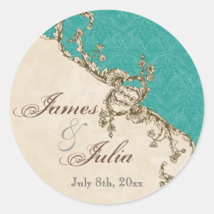 Vintages Pfau & Etchings Hochzeitssemble Siegel Runder Aufkleber