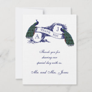 Vintages Pfau-Hochzeits-Foto danken Ihnen Dankeskarte