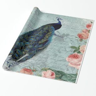 Vintages Pfau und Rose Illustration Geschenkpapier
