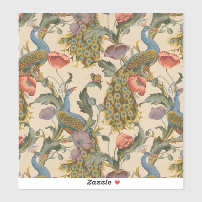 Vintages Pfauenmuster Farbenfrohe Kunst Aufkleber (Blatt)