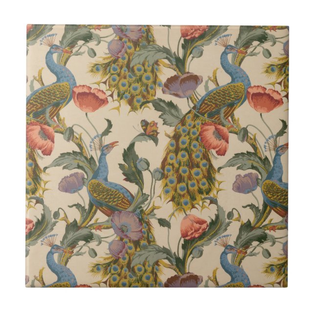 Vintages Pfauenmuster Farbenfrohe Kunst Fliese (Vorderseite)
