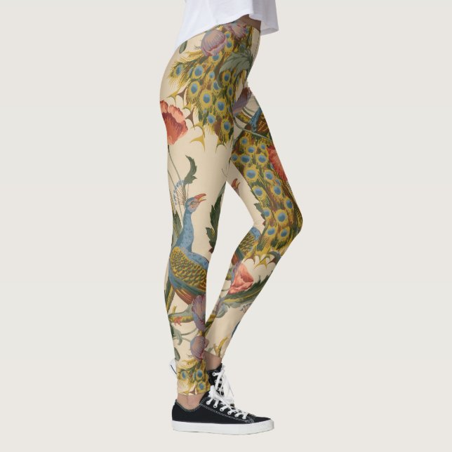 Vintages Pfauenmuster Farbenfrohe Kunst Leggings (Rechts)