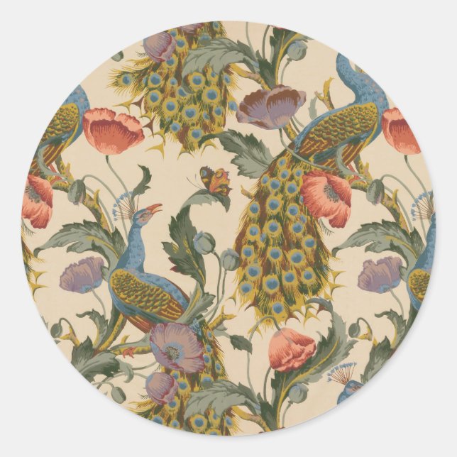 Vintages Pfauenmuster Farbenfrohe Kunst Runder Aufkleber (Vorderseite)