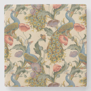 Vintages Pfauenmuster Farbenfrohe Kunst Steinuntersetzer