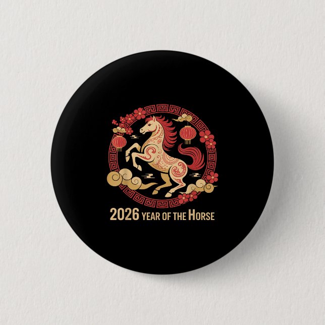 Vintages Pferd 2026 Zodiakisches chinesisches Neuj Button (Vorderseite)