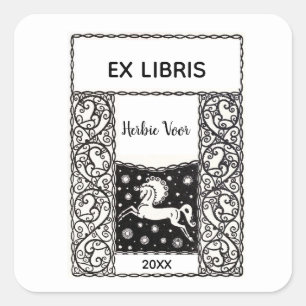 Vintages Pferd im Zierrahmen-Buchzeichen Quadratischer Aufkleber