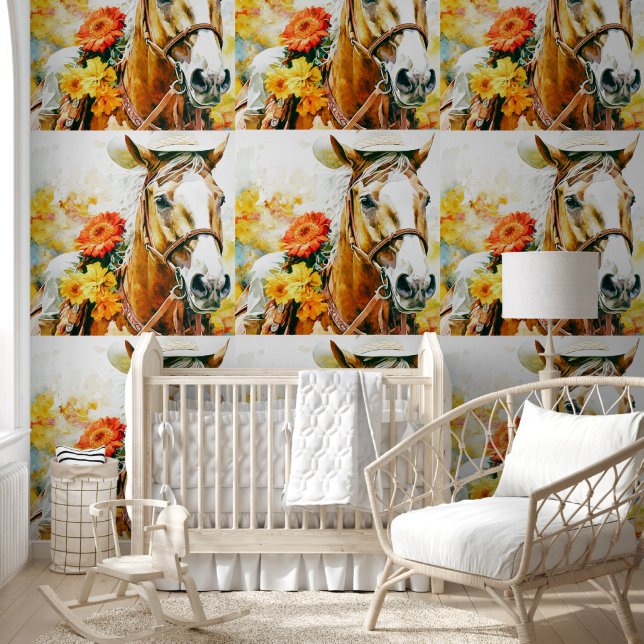 Vintages Pferd mit Cowgirl Tapete (Kinder)