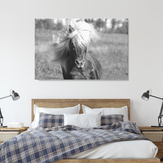 Vintages Pferd Schwarz und Weiß Leinwanddruck (Insitu (Schlafzimmer))