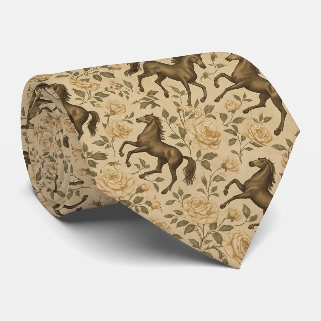 Vintages Pferd und Rose Krawatte (Gerollt)