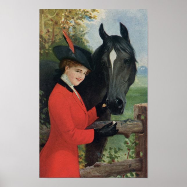 Vintages Pferdchen Rotes Coat Reittier Poster (Vorne)