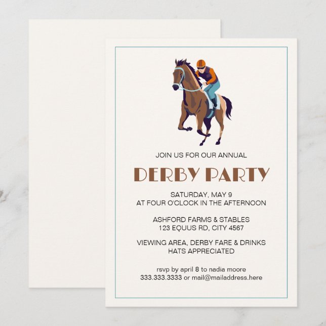 Vintages Pferderennen Jockey Derby Party Einladung (Vorne/Hinten)