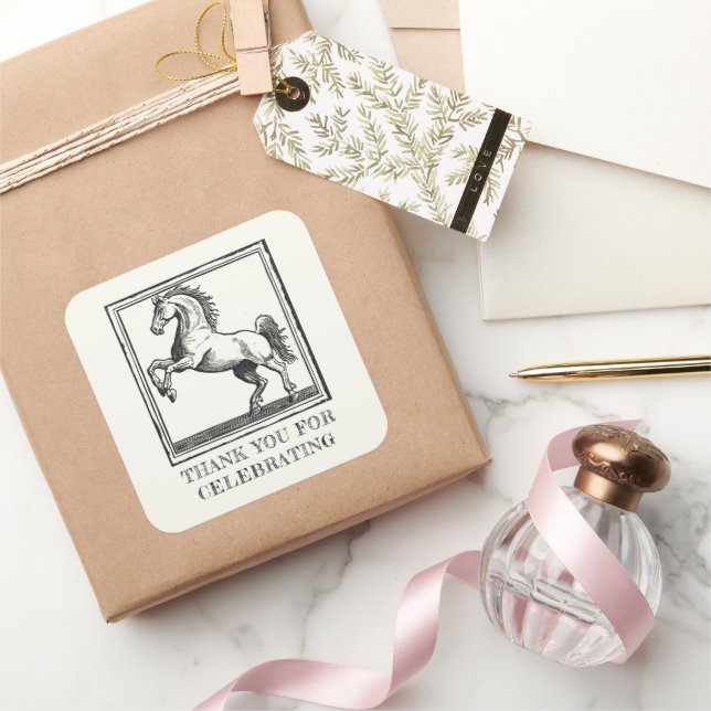 Vintages Pferderittenerwachsen Danke Quadratischer Aufkleber (Schenken)