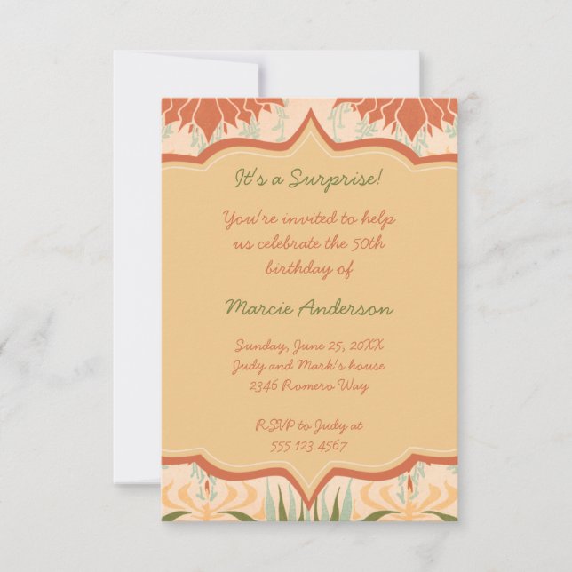 Vintages Pfirsich-Elfenbein-Grün-BlumenParty Einladung (Vorderseite)