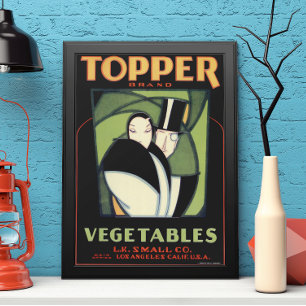 Vintages pflanzliches Topper Label, Art Deco Roman Poster