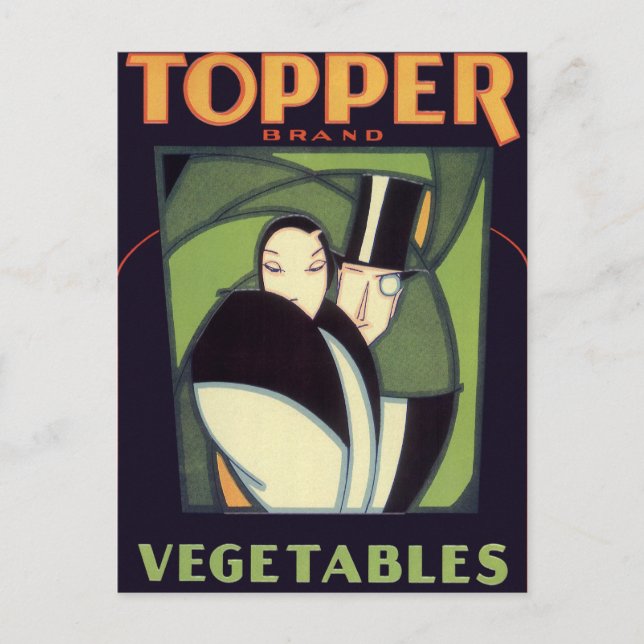 Vintages pflanzliches Topper Label, Art Deco Roman Postkarte (Vorderseite)