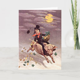 Vintages Pig Moon Gold Kleeblatt St Patrick's Day Karte