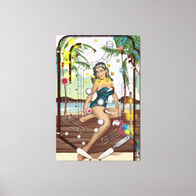 Vintages Pinball-Maschinenspiel Leinwanddruck (Vorderseite)