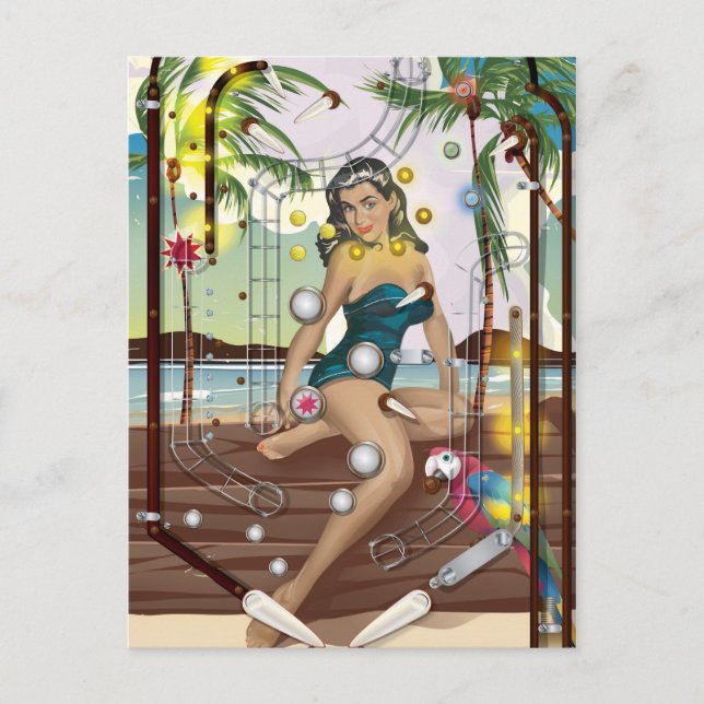 Vintages Pinball-Maschinenspiel Postkarte (Vorderseite)