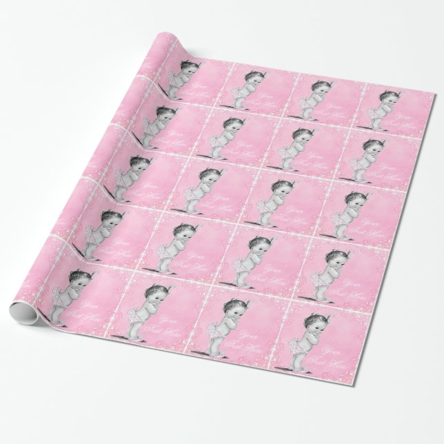 Vintages Pink Baby Girl Wrapping Paper Geschenkpapier (Ungerollt)