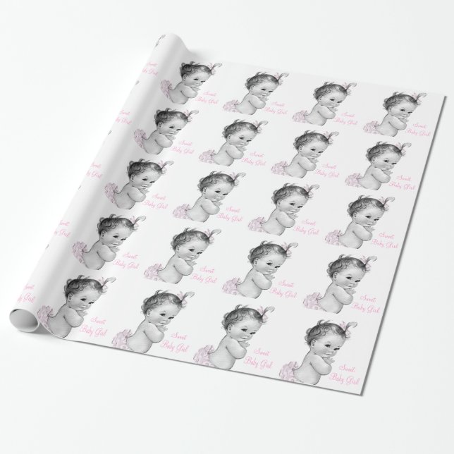 Vintages Pink Baby Girl Wrapping Paper Geschenkpapier (Ungerollt)
