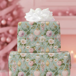 Vintages Pink Floral Weihnachtsbuch Geschenkpapier
