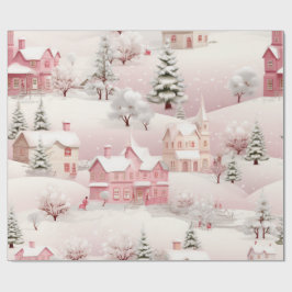 Vintages Pink Weihnachtsdorf Geschenkpapier