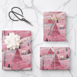 Vintages Pink Weihnachtswackelpapier Geschenkpapier Set