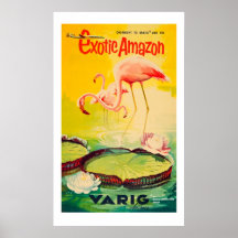 Vintages Pink & Yellow Flamingo Reiseplakat