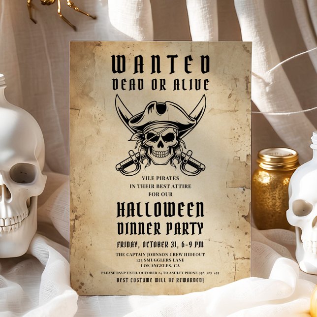 Vintages Pirate Skull Halloween Abendessen Party Einladung (Vintage Pirate Skull Halloween Dinner Party Invitation)