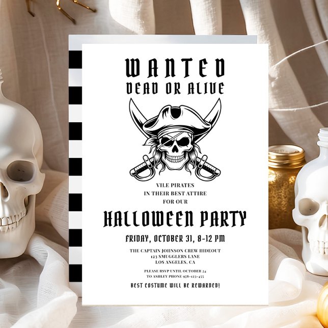 Vintages Pirate Skull Halloween-Party Einladung (Vintage Pirate Skull Halloween Party Invitation)