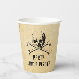 Vintages Piraten-Party Skull & Bones Halloween Pappbecher