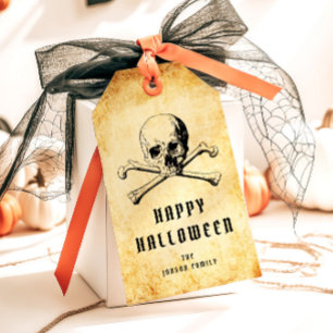 Vintages Piratenschädel und KnochenHalloween Geschenkanhänger